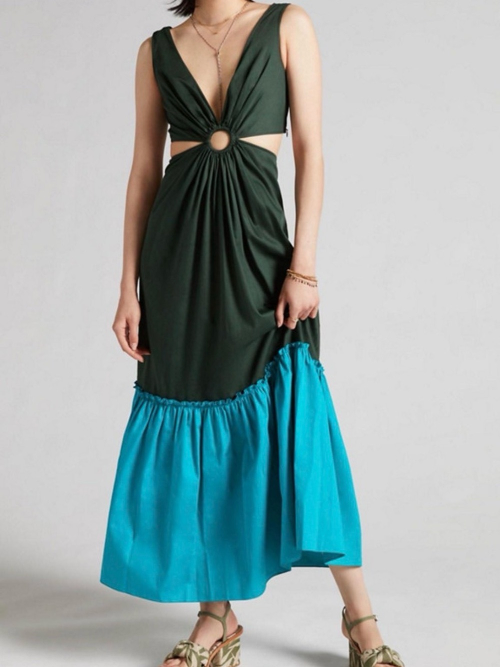 En Creme Yellow and Red Ring-Cutout Maxi Dress - Picture 6 of 14